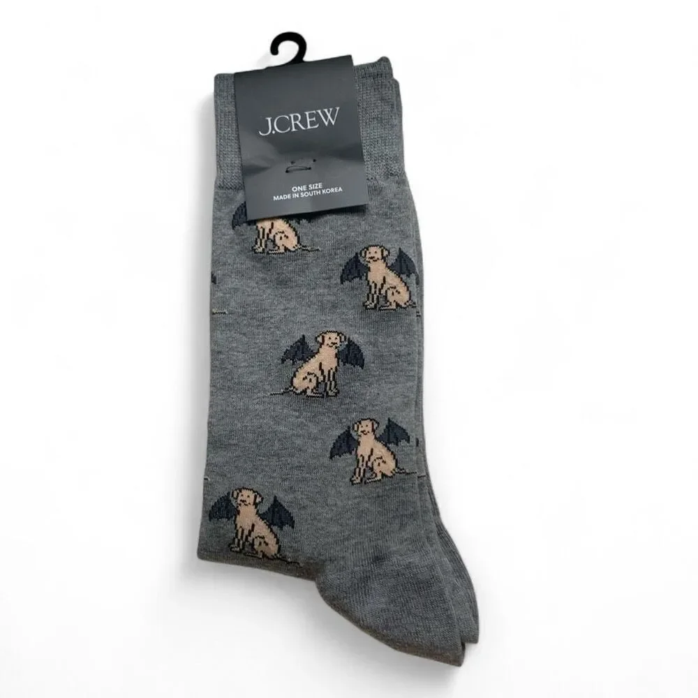 J Crew Men’s Dog Bat Costume Socks Gray Cotton Crew Novelty Halloween One Size